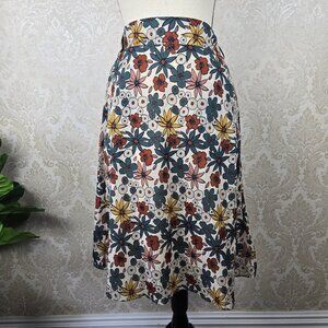 Roolee Size XS Earth Toned Floral Print A-Line Skirt Elastic Back Side Zip Lined